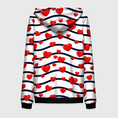 Мужская толстовка на молнии Сердца на линиях / 3D-Черный – фото 2