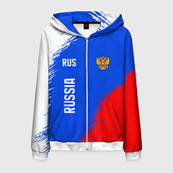 Толстовка 3D на молнии мужская Триколор и герб России, цвет: 3D-белый
