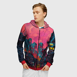 Толстовка 3D на молнии мужская Абстрактный город в неоновых цветах, цвет: 3D-красный — фото 2