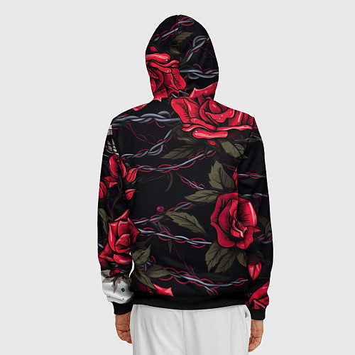 Мужская толстовка на молнии Череп и красные розы / 3D-Черный – фото 4