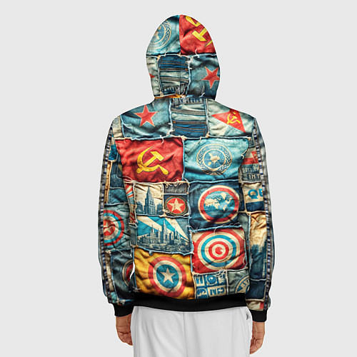 Мужская толстовка на молнии Пэчворк джинсы в СССР / 3D-Черный – фото 4