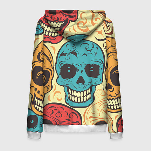 Мужская толстовка на молнии Праздничные черепа / 3D-Белый – фото 2