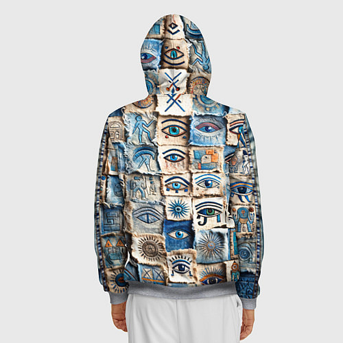 Мужская толстовка на молнии Глаза на пэчворк дениме / 3D-Меланж – фото 4