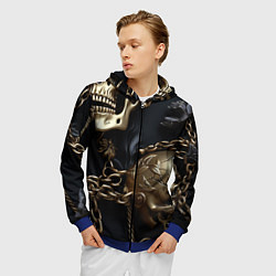 Толстовка 3D на молнии мужская Прикованные цепями черепа, цвет: 3D-синий — фото 2