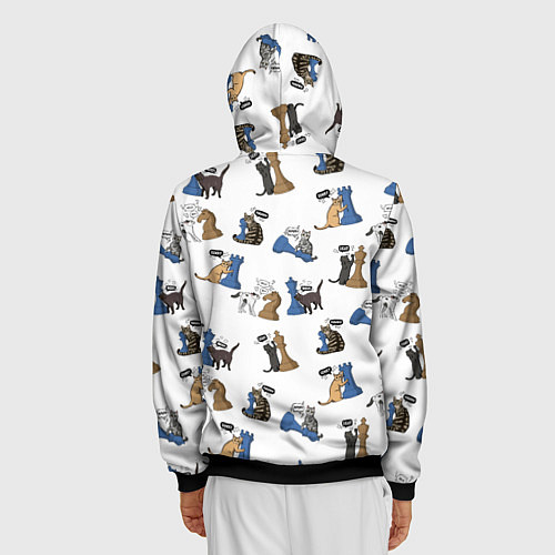 Мужская толстовка на молнии Котики и шахматы белый / 3D-Черный – фото 4