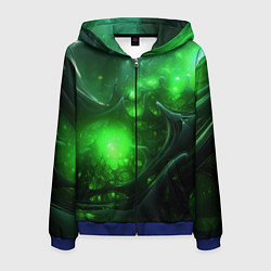 Толстовка 3D на молнии мужская Зеленая кислотная яркая неоновая абстракция, цвет: 3D-синий