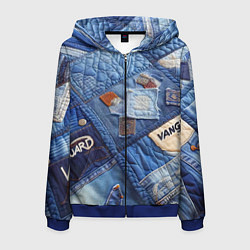 Толстовка 3D на молнии мужская Vanguard jeans patchwork - ai art, цвет: 3D-синий