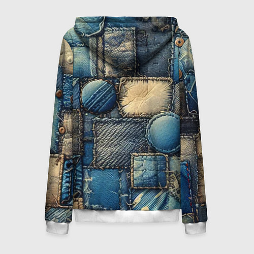 Мужская толстовка на молнии Denim patchwork - ai art / 3D-Белый – фото 2