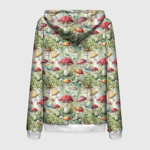 Мужская толстовка на молнии Дикие грибы лесные мухоморы / 3D-Белый – фото 2