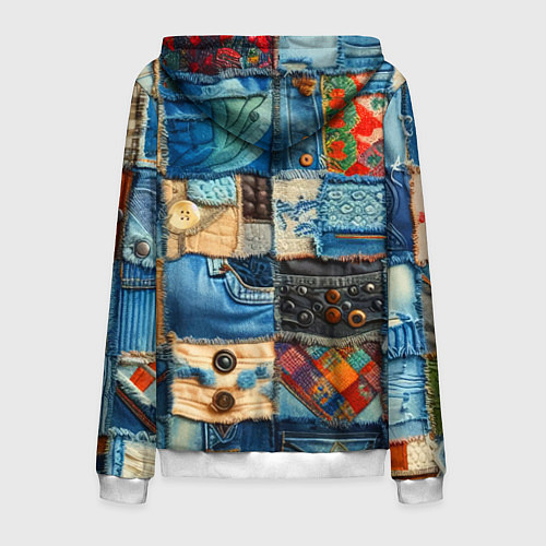 Мужская толстовка на молнии Vanguard denim patchwork - ai art / 3D-Белый – фото 2