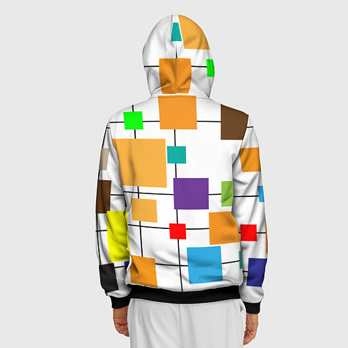 Мужская толстовка на молнии Разноцветные квадраты паттерны / 3D-Черный – фото 4