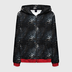 Толстовка 3D на молнии мужская Блестящая металлическая броня, цвет: 3D-красный