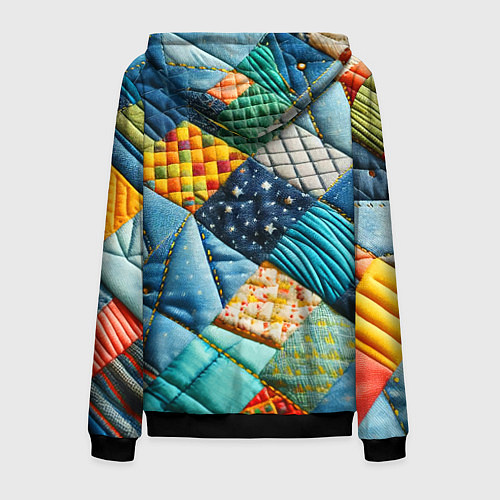 Мужская толстовка на молнии Лоскутное одеяло - пэчворк / 3D-Черный – фото 2