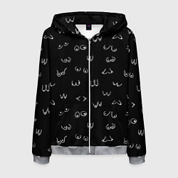 Толстовка 3D на молнии мужская Мультяшные груди, цвет: 3D-меланж