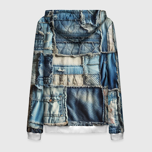 Мужская толстовка на молнии Patchwork denim - vogue / 3D-Белый – фото 2