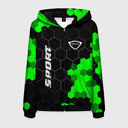 Толстовка 3D на молнии мужская Genesis green sport hexagon, цвет: 3D-черный