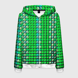 Толстовка 3D на молнии мужская Зелёные плитки и чёрная обводка, цвет: 3D-белый