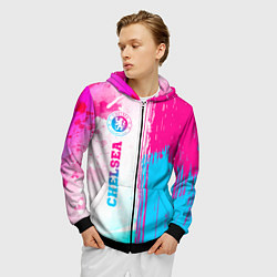 Толстовка 3D на молнии мужская Chelsea neon gradient style по-вертикали, цвет: 3D-черный — фото 2