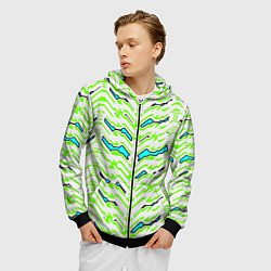 Толстовка 3D на молнии мужская Агрессивный бело-зелёный паттерн, цвет: 3D-черный — фото 2