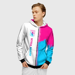 Толстовка 3D на молнии мужская Aston Villa neon gradient style по-вертикали, цвет: 3D-черный — фото 2