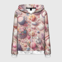 Толстовка 3D на молнии мужская Акварельный фон в пастельных тонах, цвет: 3D-белый