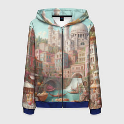 Толстовка 3D на молнии мужская Город в восточном стиле, цвет: 3D-синий