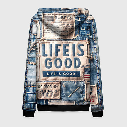 Мужская толстовка на молнии Жизнь прекрасна- пэчворк / 3D-Черный – фото 2