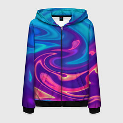 Толстовка 3D на молнии мужская Неоновый градиент синий и оранжевый, цвет: 3D-черный