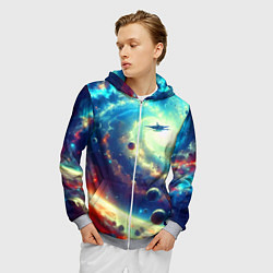 Толстовка 3D на молнии мужская Полёт к далёкой галактике - нейросеть, цвет: 3D-меланж — фото 2