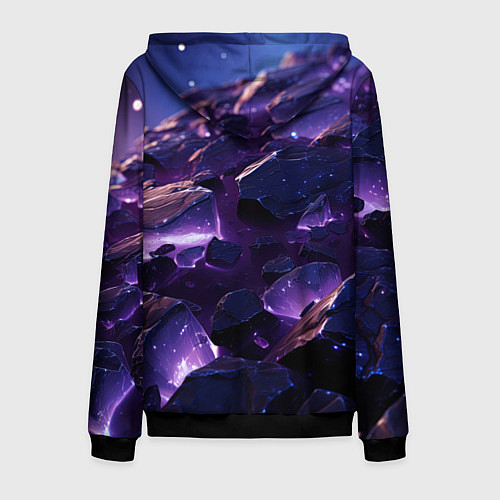 Мужская толстовка на молнии Фиолетовые неоновые камни со светом / 3D-Черный – фото 2