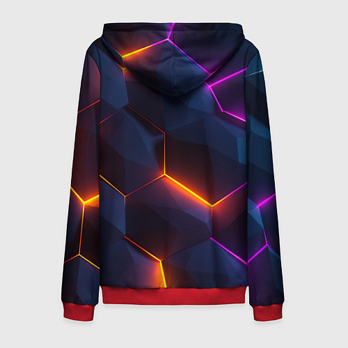 Мужская толстовка на молнии Неоновая яркая геометрическая абстракция со светом / 3D-Красный – фото 2