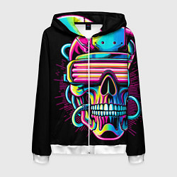 Мужская толстовка на молнии Cyber skull - ai art neon