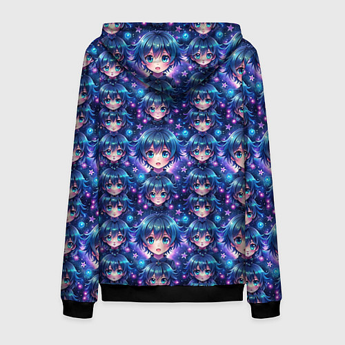 Мужская толстовка на молнии Аниме персонаж с синими волосами / 3D-Черный – фото 2
