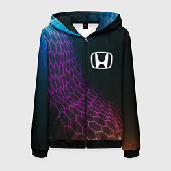 Толстовка 3D на молнии мужская Honda neon hexagon, цвет: 3D-черный