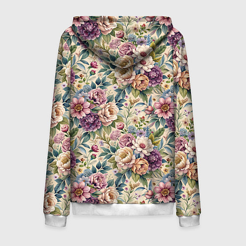 Мужская толстовка на молнии Нежные цветочные мотивы паттерны / 3D-Белый – фото 2