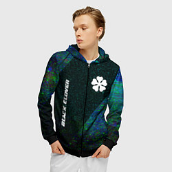 Толстовка 3D на молнии мужская Black Clover glitch blue, цвет: 3D-черный — фото 2