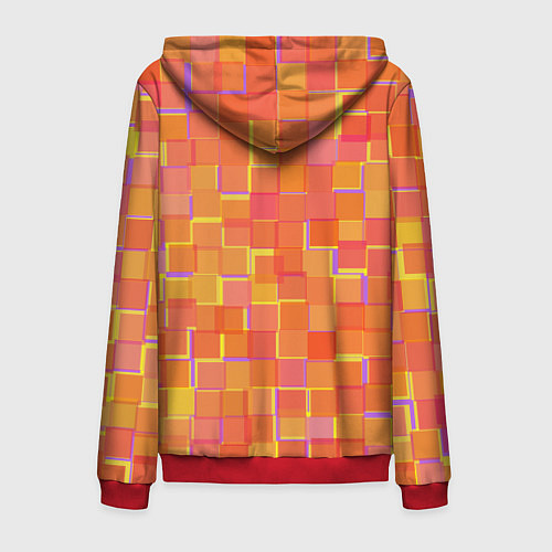 Мужская толстовка на молнии Россыпь оранжевых квадратов / 3D-Красный – фото 2