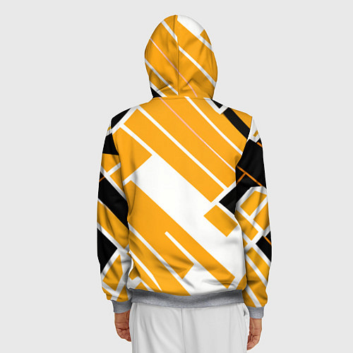 Мужская толстовка на молнии Жёлтые широкие линии на белом фоне / 3D-Меланж – фото 4