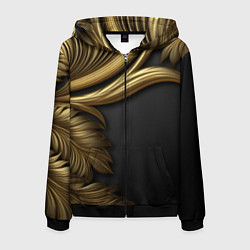 Мужская толстовка на молнии Золотые объемные листья на черном