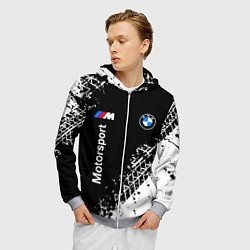 Толстовка 3D на молнии мужская БМВ: следы от шин, цвет: 3D-меланж — фото 2