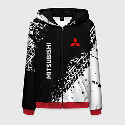 Толстовка 3D на молнии мужская Митсубиши: следы от шин, цвет: 3D-красный