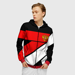 Толстовка 3D на молнии мужская Россия герб спорт текстура, цвет: 3D-красный — фото 2