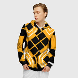 Толстовка 3D на молнии мужская Чёрные квадраты и белые полосы на оранжевом фоне, цвет: 3D-черный — фото 2