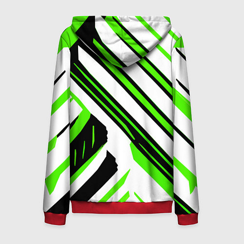 Мужская толстовка на молнии Чёрно-зелёные полосы на белом фоне / 3D-Красный – фото 2