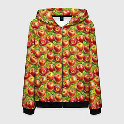 Толстовка 3D на молнии мужская Румяные яблоки паттерн, цвет: 3D-черный