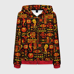 Толстовка 3D на молнии мужская Этнический орнамент - морские обитатели, цвет: 3D-красный