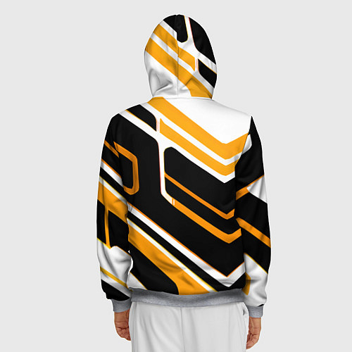 Мужская толстовка на молнии Чёрно-жёлтые полосы на белом фоне / 3D-Меланж – фото 4