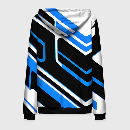 Мужская толстовка на молнии Бело-синие линии на чёрном фоне / 3D-Черный – фото 2