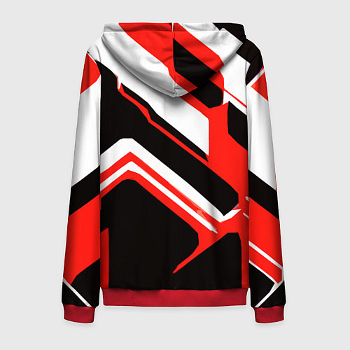 Мужская толстовка на молнии Бело-красные линии на чёрном фоне / 3D-Красный – фото 2