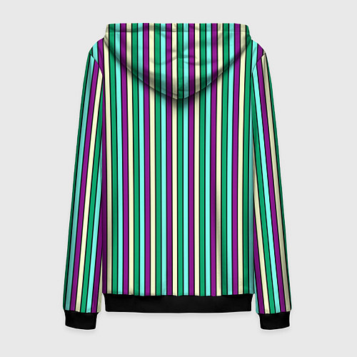 Мужская толстовка на молнии Фиолетово-зелёный полосатый / 3D-Черный – фото 2